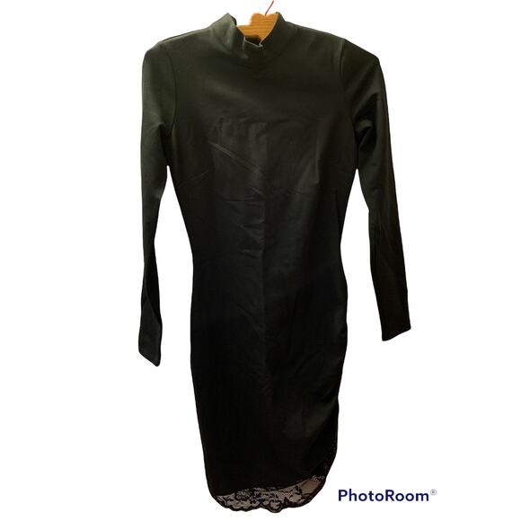Bebe Black Mock Neck Long Sleeve Lace Back Dress SIZE S - Picture 1 of 10